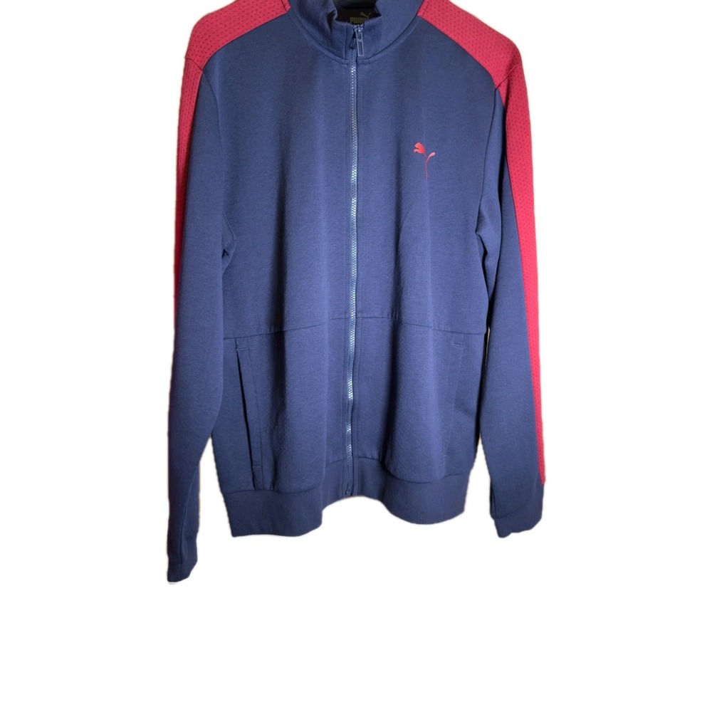 Puma Long Sleeve Track Jacket Navy Men's Size Large Full Zip Solid Pocket Top - Picture 2 of 12